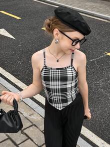 SHEIN Tween Girl Houndstooth Asymmetric Hem Camisole
