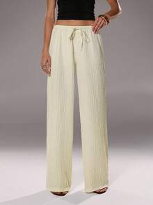 TRNVIE 1pc Women's Apricot Casual Pants, Textured Fabric With Stretch, Drawstring Elastic Waist, Suitable For Commuting, Campus, Daily Wear - Apricot - View 7