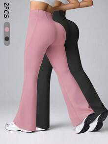 SHEIN Sports 女士休闲百搭纯色瑜伽紧身裤 - 彩色 - 查看 2