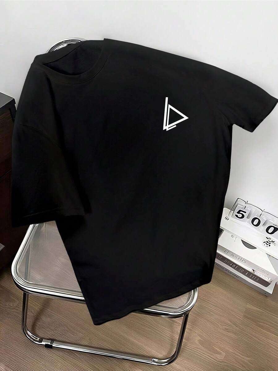 Claim Dot 男士地球印花圓領T恤 - 黑色 - 查看 1