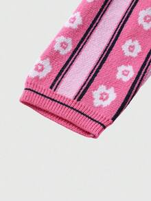 ROMWE MEN Prep 男士刺绣条纹提花针织毛衣，宽松短款，秋冬 - 粉色 - 查看 6