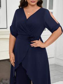Reflora Monos elegantes sin mangas con cintura ceñida para mujer de talla grande - Azul Marino - Ver 5