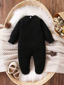 SHEIN Bộ đồ liền thân dệt kim dài tay cho bé gái, bộ đồ liền thân thoải mái có chân, thanh lịch và thời trang, phù hợp cho mùa thu/đông, màu be, đa năng để mặc hàng ngày, trong nhà, ngoài trời và du lịch - màu đen - Xem 2