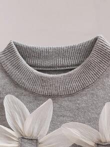 Suéteres cinza outono/inverno para meninas - Doces, flores 3D feitas à mão, soltos, versáteis, para uso diário/viagem - Cinza - Ver 6