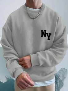 EURMUSE 棉质男士字母图案落肩卫衣（不含T恤） - 灰色 - 查看 5