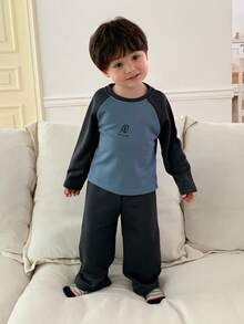 DAZY 2 件套幼儿男童圆领撞色 T 恤和宽松长裤睡衣套装 - 灰色 - 查看 5