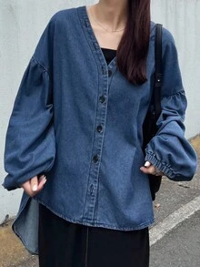 FRIFUL 女士休闲宽松纽扣长袖牛仔夹克