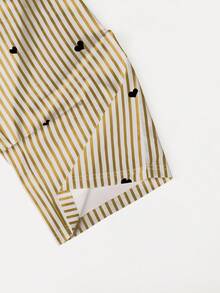 INAWLY 女士心形印花圆领短袖T恤和抽绳腰部条纹裤休闲套装 - 黃色 - 查看 7