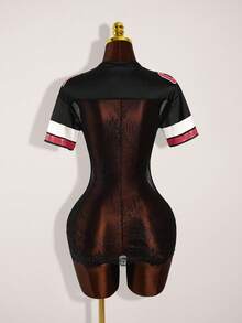 Amplova Váy ôm sát gợi cảm, cổ chữ V, tay ngắn, phối ren phong cách Jersey - màu đen - Xem 2