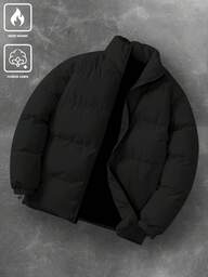 Manfinity Hypemode 남성 솔리드 컬러 스탠드 칼라 겨울 재킷, 남성 겨울 코트, 솔리드 컬러 플러스 플리스 따뜻한 겨울 코트, 가을용