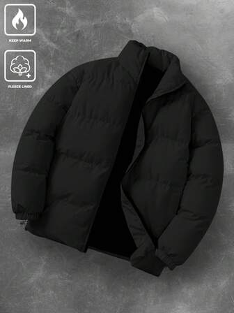 Manfinity Hypemode 男士长袖纯色立领冬季外套，纯色抓绒保暖冬季外套，适合秋季穿着