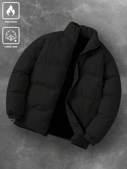 Manfinity Hypemode Veste d'hiver à col montant de couleur unie pour hommes, manteau d'hiver pour hommes, manteau d'hiver chaud de couleur unie avec doublure polaire, pour l'automne