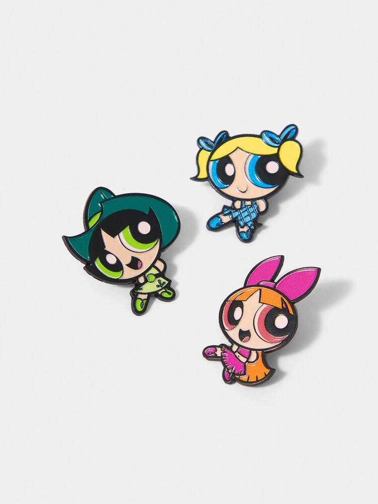 THE POWERPUFF GIRLS X SHEIN 女士可爱卡通胸针，日常佩戴 - 彩色 - 查看 1