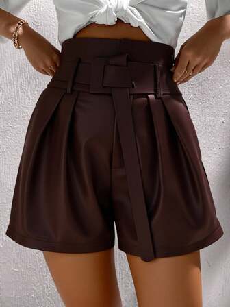 Easowa Fall Clothes  Homecoming High Waist PU Leather Shorts With Belt, A-Line, Brown, Autumn/Winter High Waist Shorts Brown Leather Shorts Paperbag Waist Shorts Brown Shorts Elegant Shorts  Christmas Clothes Autumn Clothes  Christmas Women's Clothing Women's Country Pants   Brown Pants Chic