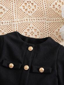 Baby Girl Cute Metal Buckle Color Block Bell Sleeve Long Dress, Autumn/Winter Fall