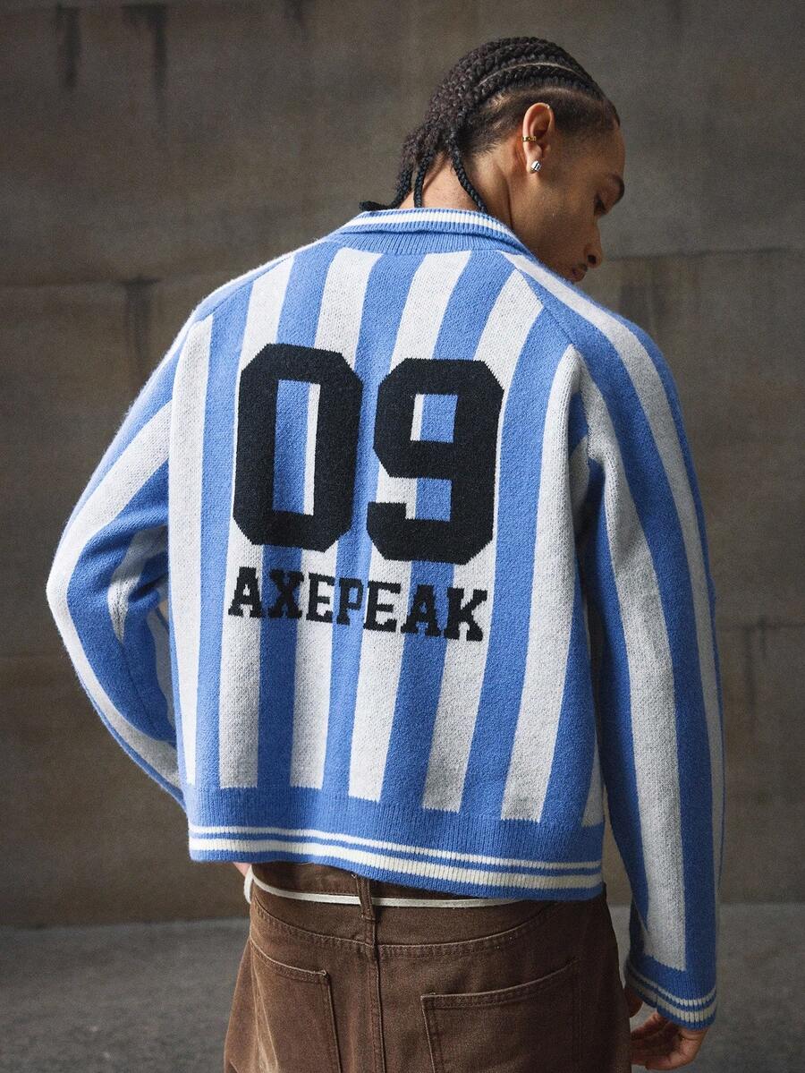 AXEPEAK Men's Striped Raglan Sleeve Loose Knit Sweater, Fall Winter - Multicolor - View 1