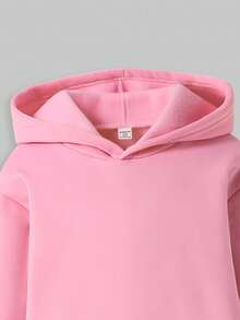 SHEIN Explorewe Tween Girls Pink Winter Casual School 3-Piece Outfit Set,Loose Thermal Lined Hoodie,Wide Leg Sweatpants&Padded Vest,Solid Color Versatile Fall Clothes - Multicolor - View 4