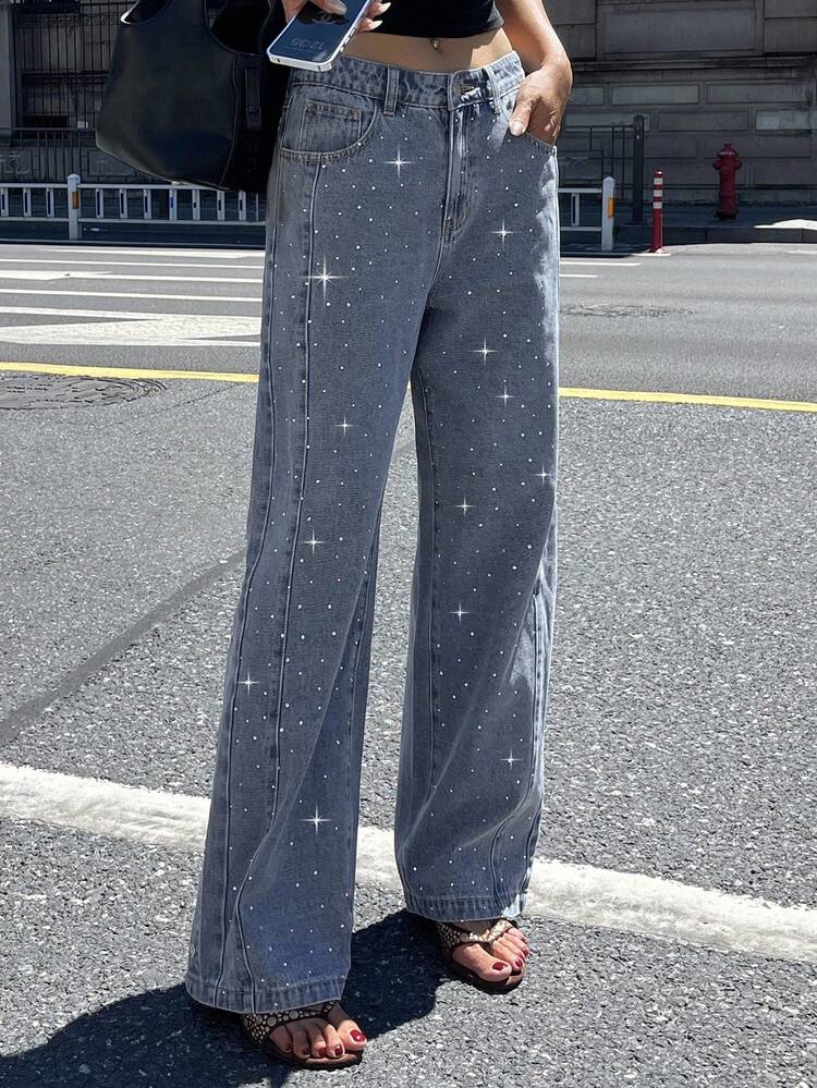 Women's Flashy Fashion Side Button Slit Denim Jeans