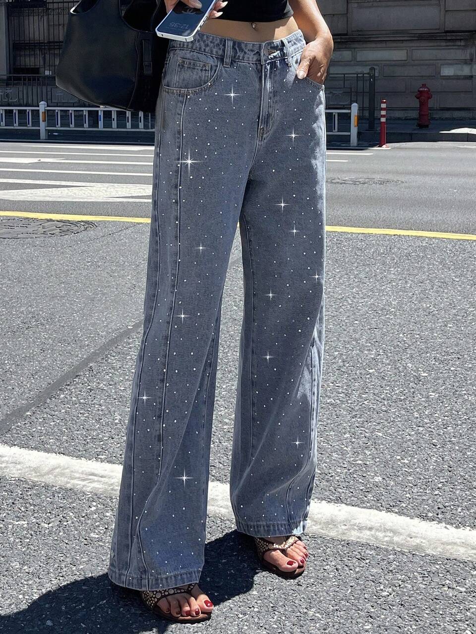 Women's Flashy Fashion Side Button Slit Denim Jeans