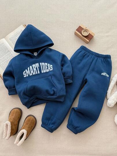 Blossori 2件套男童字母图案连帽衫和运动裤套装