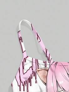 ROMWE Anime Áo hai dây màu hồng hình trái tim dễ thương gợi cảm phong cách Y2K dành cho nữ - Hồng - Xem 4