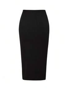 Sunspun Plus Zip Up Ruched Buckle Detail Split Thigh Skirt Maxi Women Outfit - Black - View 2