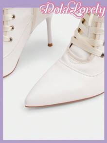 Dola Lovely 洛丽塔哥特风格性感女士白色尖头高跟靴 - 白色 - 查看 8