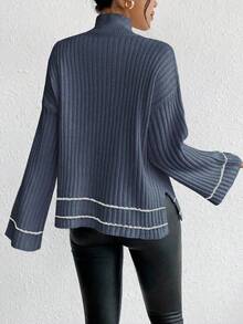 SHEIN Clasi 女式休闲宽松立领落肩长袖套头衫，秋季