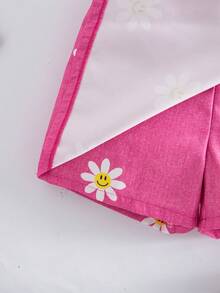 2件套女孩活力假期向日葵、爱心、笑脸仿牛仔印花不对称短裤，蓝色和粉色组合，适合夏季外出 - 彩色 - 查看 5