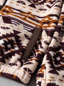 Manfinity EMRG Men's Long Sleeve Vintage Stand Collar Zip-Up Casual Jacket Brown Earthy Western Fleece Jacket Southwestern Fleece Jacket , Fall Winter