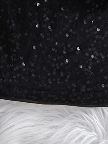 Robe noire élégante à manches longues en maille pailletée pour bébé fille, robe pailletée noire pour bébé fille, robe de soirée noire pailletée pour bébé fille - Noir - Voir 4