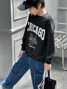 SHEIN Mirajuku Tween Boy Casual Sports Street Graphic Print Crew Neck Sweatshirt Chic Outfits For Autumn/Winter