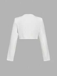 SHEIN MOD 秋冬女式纯色休闲短款轻便夹克 - 白色 - 查看 2