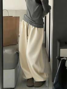 INAWLY 女式杏色松紧腰口袋宽松休闲慢跑裤 - 杏色 - 查看 3