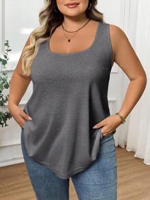 SHEIN CURVE+ Modisches, luftiges und bequemes ärmelloses T-Shirt Tanktop für Damen in Große Größen
