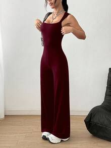 SHEIN PETITE Women's Solid Color Square Neck Casual Bodysuit