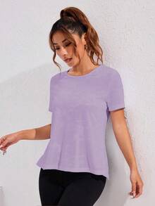 Gameset SHEIN Sport Sporty Short Sleeve Tee With Hollow Out Designworkout Tank Top Gym Women Shirts - Purple - View 6