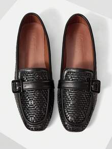 MOTF 女士复古乐福鞋一脚蹬休闲舒适简约优雅方头平底鞋，秋冬 - 黑色 - 查看 2