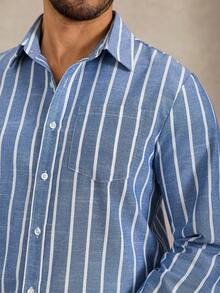 Manfinity Homme Men's Striped Casual Long Sleeve Shirt, Autumn/Winter