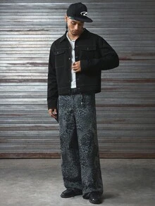 AXEPEAK 男士秋季单排扣实用口袋休闲长袖夹克，Grunge风格 - 黑色 - 查看 6