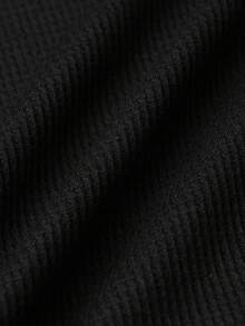 Manfinity Homme 男士纯色华夫格针织二合一 T 恤，男士长袖上衣，秋季 - 黑色 - 查看 5