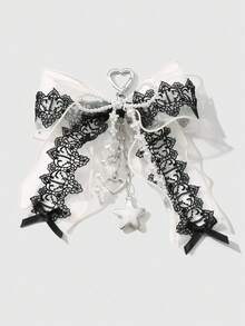 ROMWE Kawaii 1 件 Y2K 风格手工串珠钥匙扣，配人造珍珠、黑白蕾丝蝴蝶结、心形、星形吊坠装饰，复古哥特式时尚配饰，适合女士、女孩日常穿着、节日礼物、万圣节 - 多色-23 - 查看 8