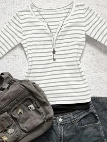 SHEIN Women's Casual Long Sleeve T-Shirt, Fashionable For Daily Wear, Autumn