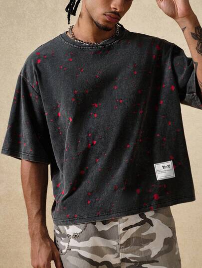 Street Life Men's Dual-Color Mamba Red Dot Printed Cotton Cropped T-Shirt