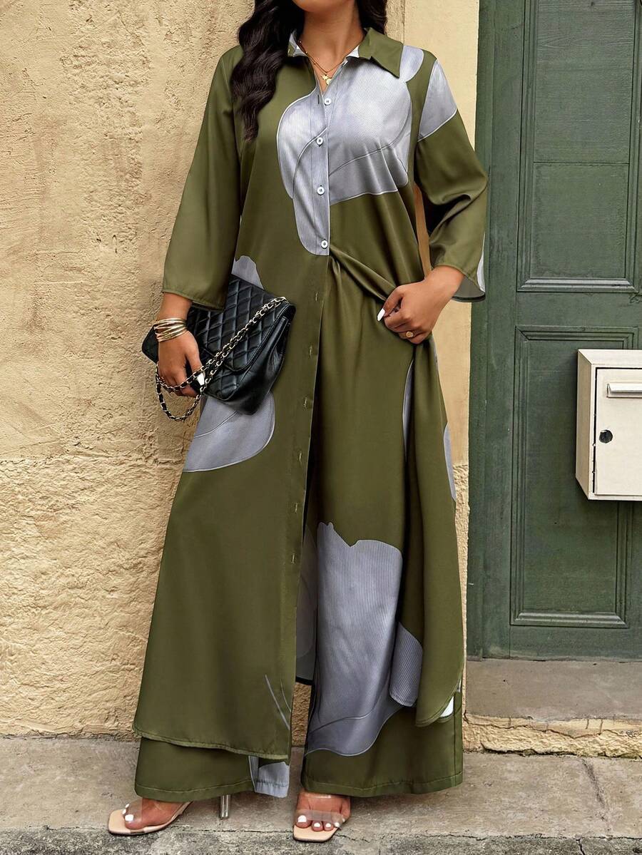 EMERY ROSE Bộ 2 món áo dài tay thường ngày cỡ lớn và quần ống rộng - Nhiều màu - Xem 1