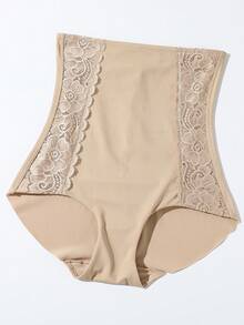 SHEIN 1 Peça Modelador de Cintura Alta com Recorte em Renda para Mulheres - Damasco - Visão 4