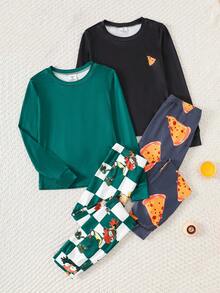 4 件套男童长袖紧身披萨和卡通人物印花休闲家居服套装，春秋 - 彩色 - 查看 6