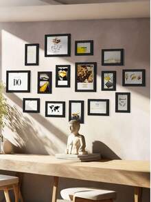 SHEIN 15件/套相框，用于照片墙，木质相框，用于壁挂照片装饰，婚礼派对装饰，纪念礼物，家居装饰。仅需相框，无需图片，生日毕业礼物 - 黑色 - 查看 11