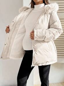 SHEIN Casual Outdoor Warm Zip-Up Hooded Maternity Winter Coats  Women's Winter Jacket