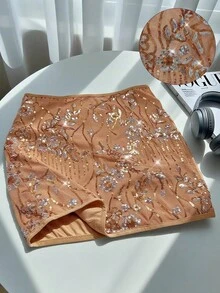 Modelyn Elegancka krótka spódniczka mini z haftowanymi cekinami